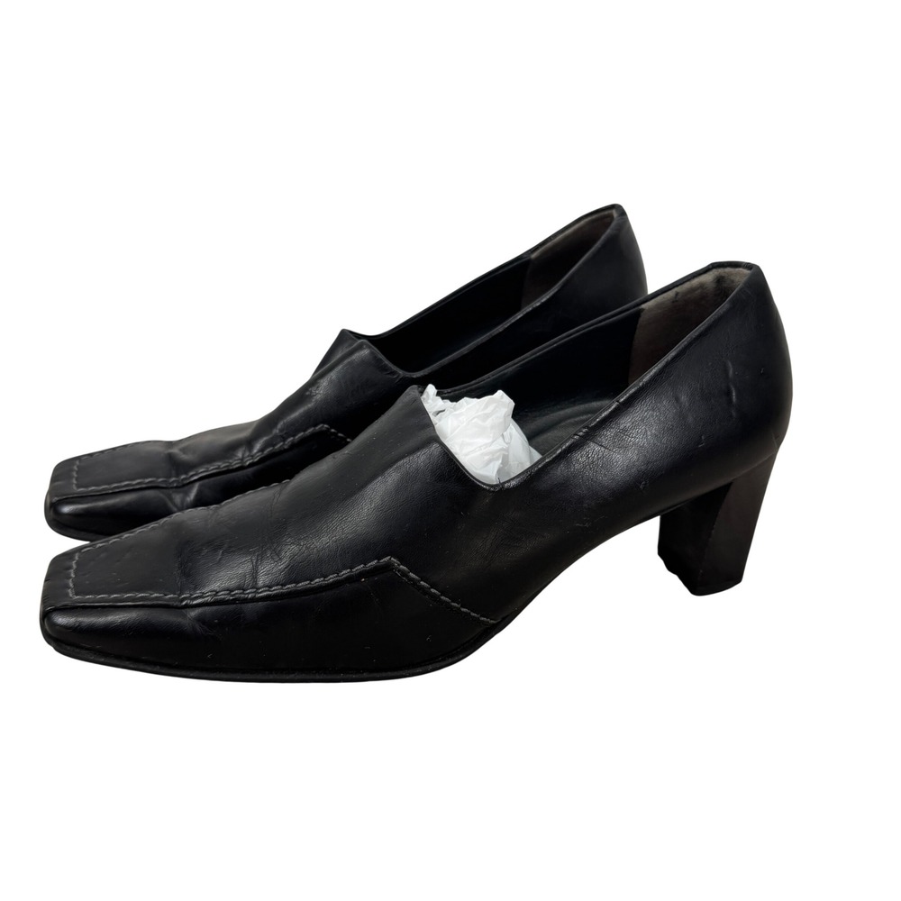 Paul Green Munchen Black Leather Square Toe Block Heel Pumps Size 5.5 Handmade